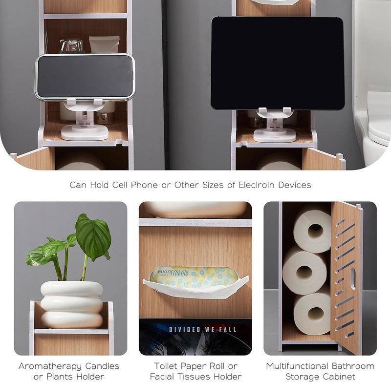 Doxo Waterproof Toilet Paper Holder Behind Toilet Storage Cabinet for Restroom, Slim Toilet Paper Storage with Lid (0ak) - Image 4